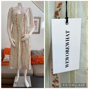 NWT WeWoreWhat Corset Midi Dress, Victorian Floral Stripe/ Rosewood $99 MSRP